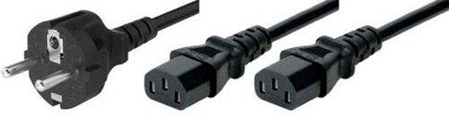 Y-Netzanschlusskabel, Schutzkontaktstecker gerade an 2x Kaltgerätebuchse, 1,8 m