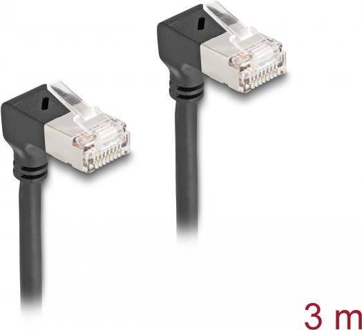 Delock RJ45 Netzwerkkabel Cat.6A S/FTP Slim 90° oben / oben gewinkelt 3 m schwarz (80283)