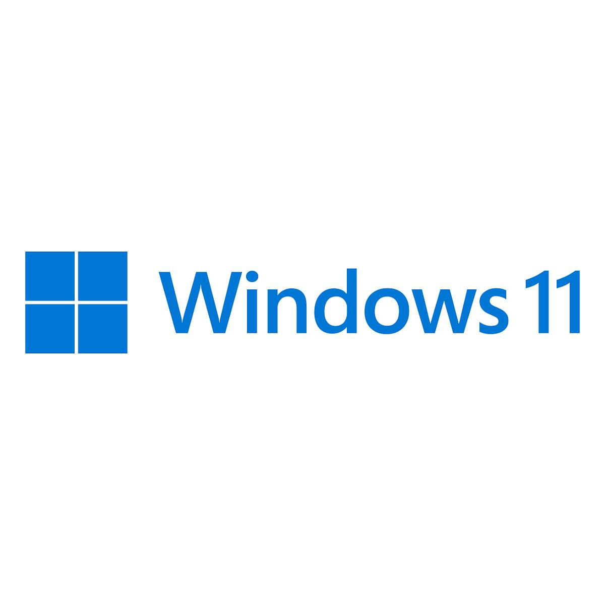 Windows 11-Logo mit blauem vierteilbarem Fenster-Symbol und dem Text „Windows 11