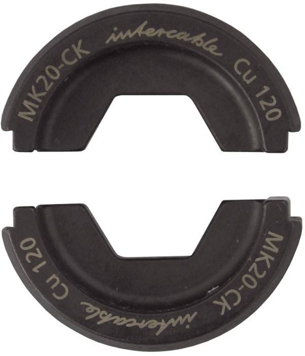 Ein Paar halbkreisförmiger schwarzer Metallteile, die mit MK20-CK intercable Cu 120 beschriftet sind, gegenüber voneinander positioniert, sodass sie einen Kreis bilden.