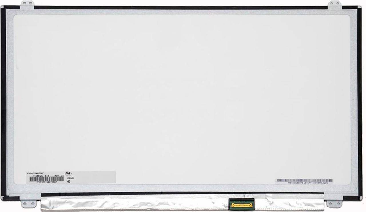 Ein leeres, weißes Projektionsleinwand, leicht heruntergerollt, mit schwarzem Rand.