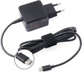 Schwarzes Wandladegerät mit USB-Typ-C-Anschluss und Spiralkabel. Europäischer Steckerstil wird angezeigt.