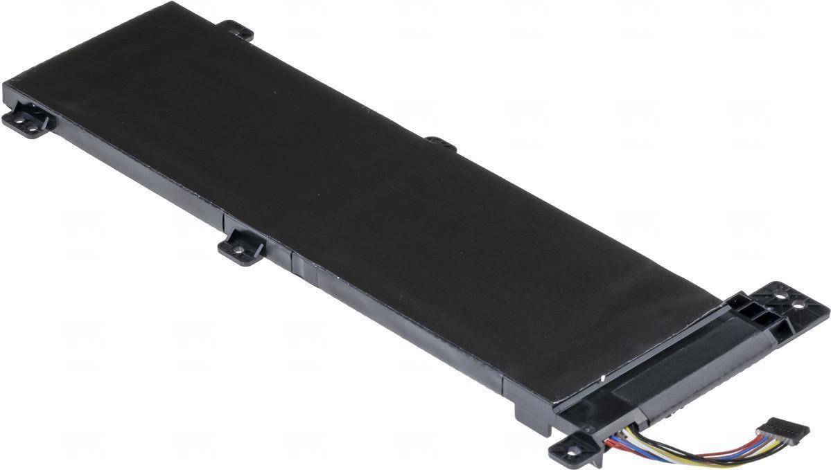Ein rechteckiger Laptop-Akku mit schwarzem Gehäuse und Anschlussdrähten an einem Ende, geeignet zum Austausch oder zur Reparatur kompatibler Geräte.