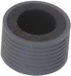 Ein zylindrischer, hohler, schwarzer Gummidistanzring mit Gewinde an den Außenkanten, wahrscheinlich als mechanisches Bauteil oder Puffer verwendet.