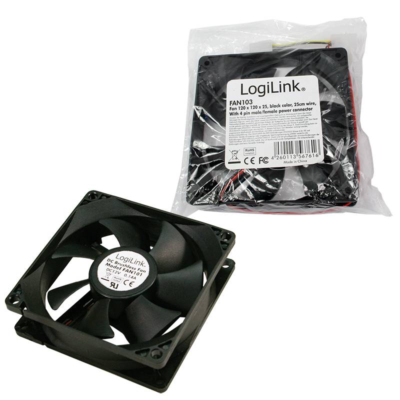 LogiLink Gehäuselüfter schwarz 120 x 120 mm (Bulk)