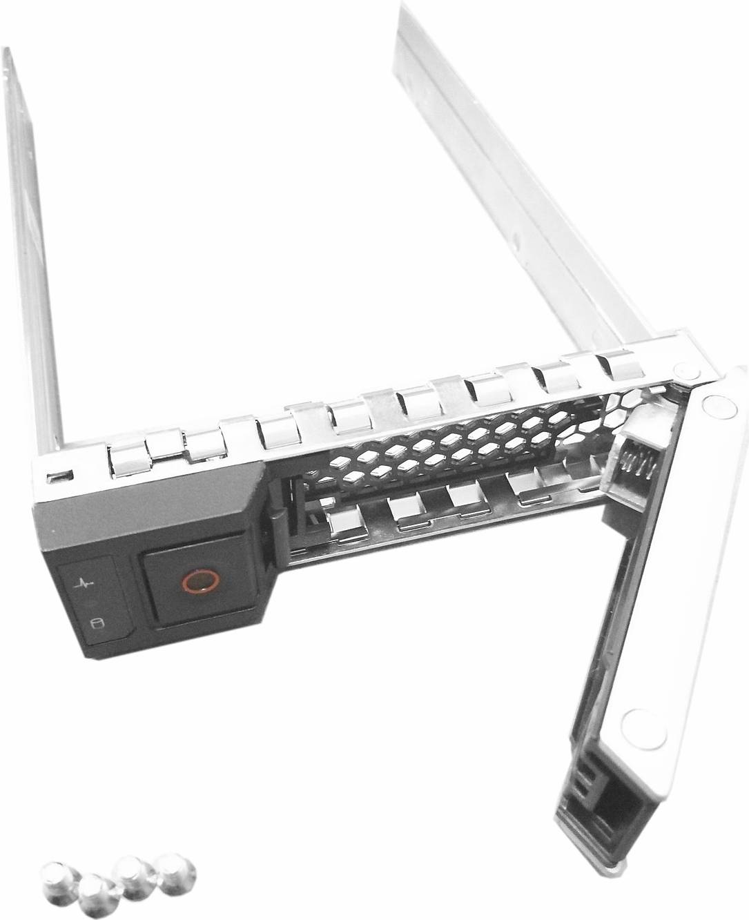 Ein Metall-Festplattenschacht mit Stromknopf und Wabenmuster verfügt über ein teilweise in den Schachtrahmen eingeführtes Laufwerk.