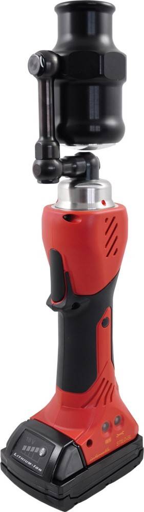 Eine rot-schwarze kabellose Bohrmaschine mit Metallbohrfutter, die für die Handhabung konzipiert ist. Die Bohrmaschine verfügt über ergonomische Griffe und Auslöser.