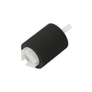 Eine kleine schwarze zylindrische Rolle mit einer weißen vorstehenden Achse, wahrscheinlich ein Bauteil für ein mechanisches oder elektronisches Gerät.