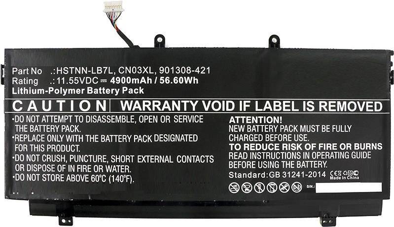 Ein schwarzer Laptop-Akku mit Spezifikationen: „11,1V, 4900mAh, 56,6Wh