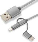 Ein USB-auf-Lightning-Kabel, das Anschlüsse zum Laden und zur Datenübertragung zeigt, mit einem langlebigen, geflochtenen Design.