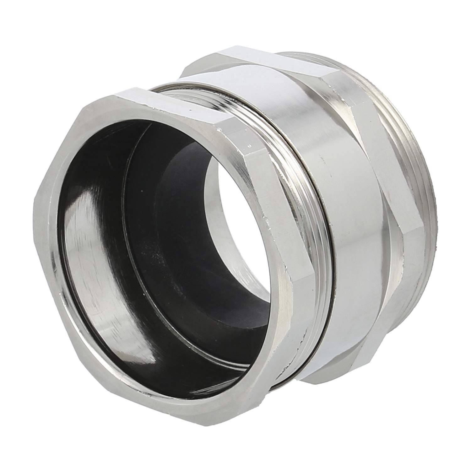 Ein Metallkabelkanalkupplung mit sechseckigen Enden und glatter Innenoberfläche, die zum Verbinden von Kabelkanalabschnitten in elektrischen Installationen entwickelt wurde.