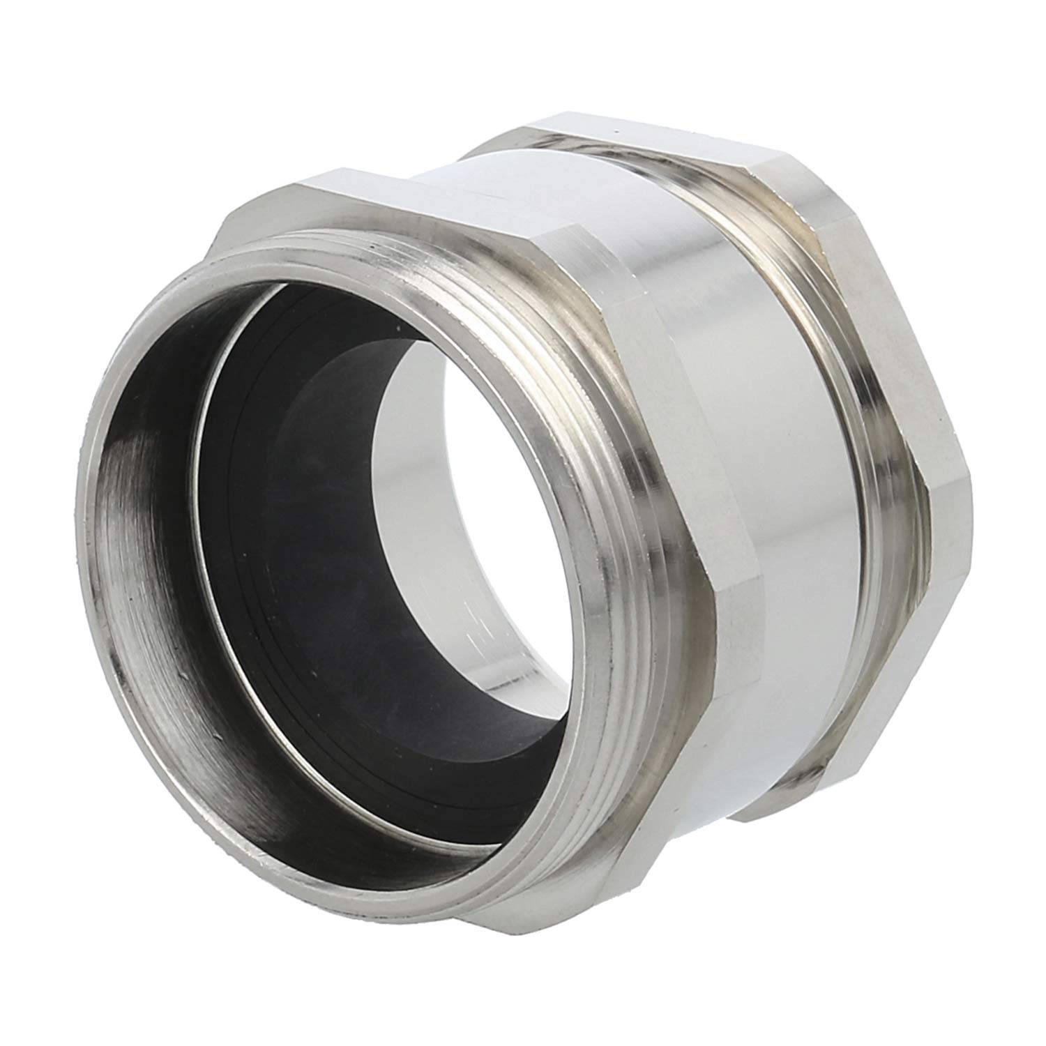 Ein Metallrohrverbinder mit sechseckigen Enden, der für eine sichere Befestigung in Sanitär- oder Maschineninstallationen konzipiert ist.