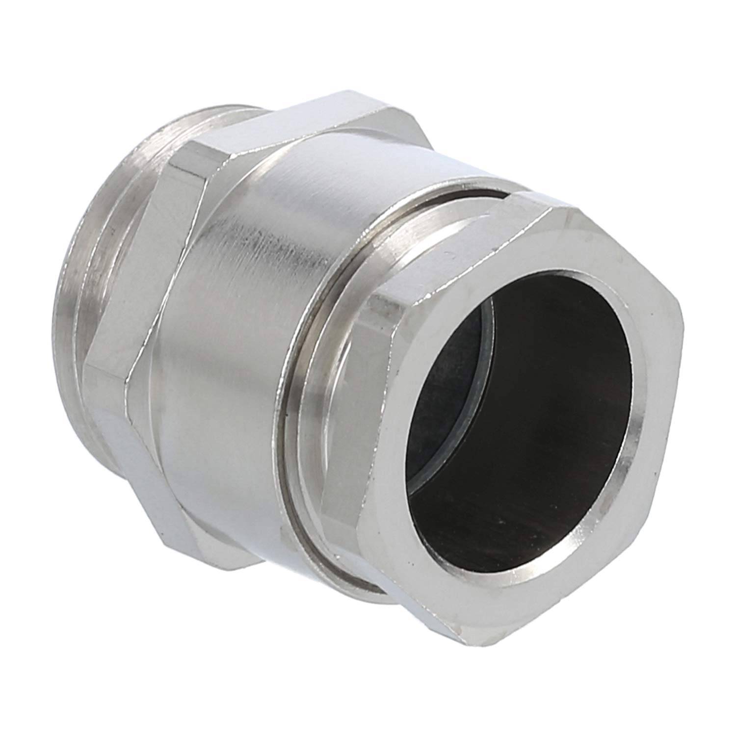 Eine glänzende Sechskantmutter aus Metall mit einer Gewindeöffnung, die zum Befestigen von Schrauben und anderen Hardwarekomponenten verwendet wird.