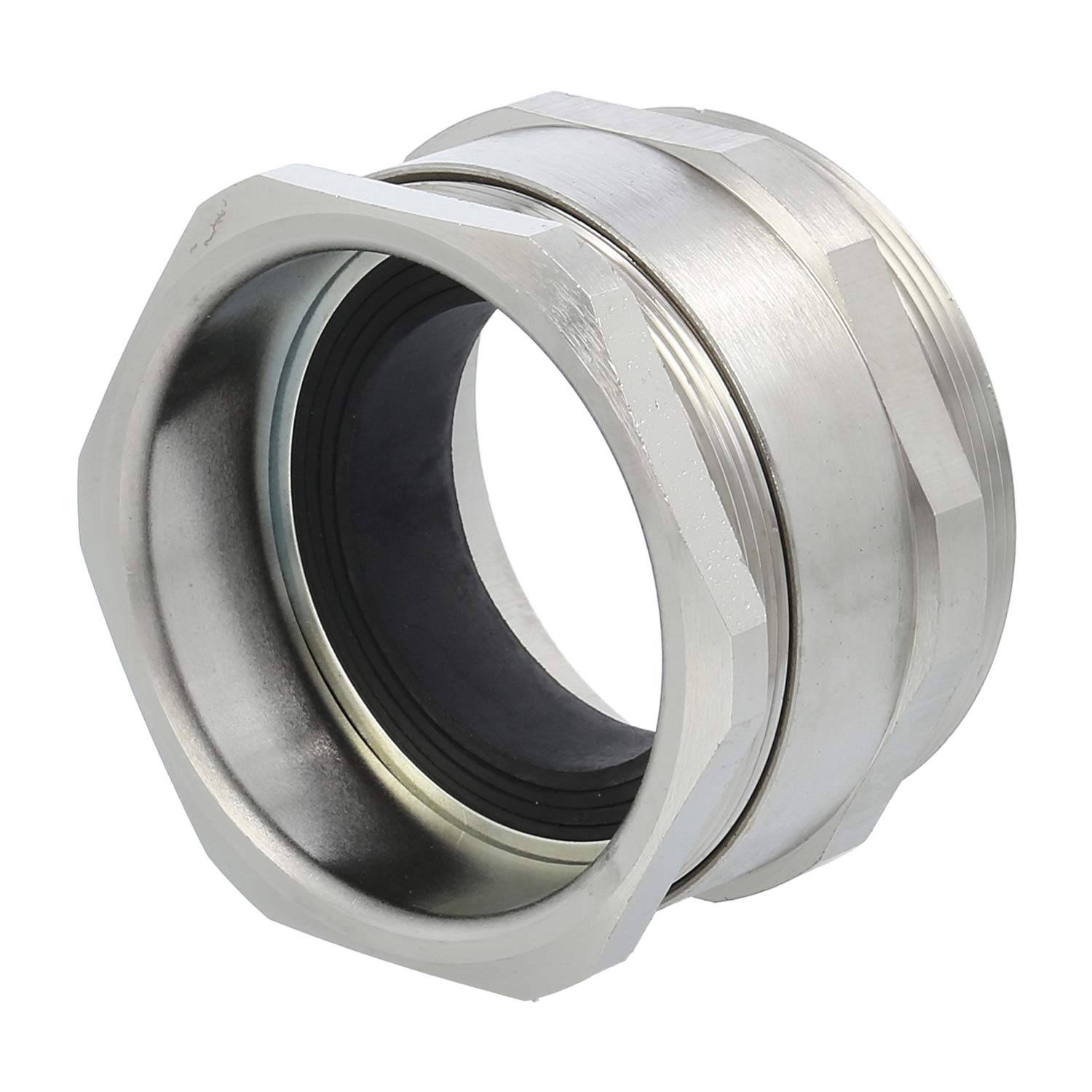 Metallische mechanische Dichtung, zylindrisch und silbern, mit einer inneren schwarzen Gummidichtung, verwendet zur Verhinderung von Lecks in Maschinensystemen.