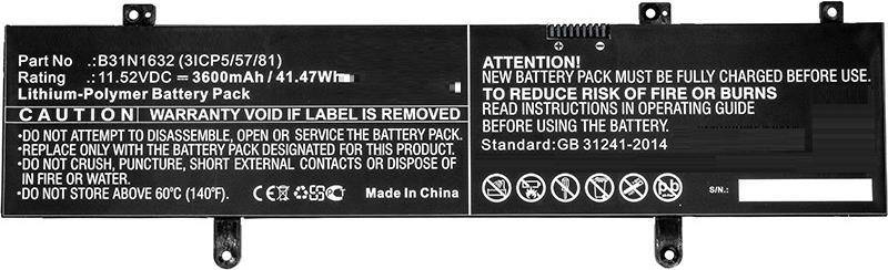 Batterie-Warnschild zeigt an: „Achtung! Neues Batteriepack. Lesen Sie die Anleitung vor der Verwendung. Etikett nicht entfernen.