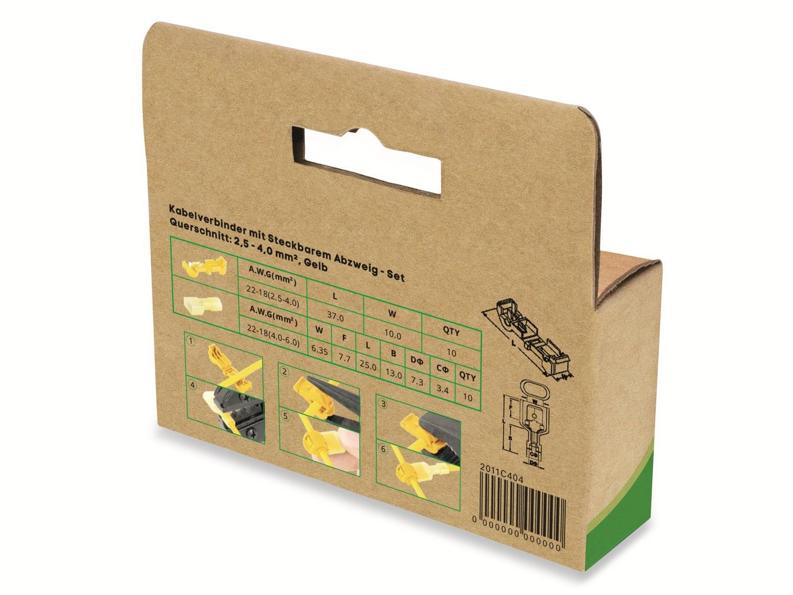 QUADRIOS Kabelverbinder 2011C404, steckbarem Abzweig, 4.0 - 6.0 mm², gelb, 20 Stück