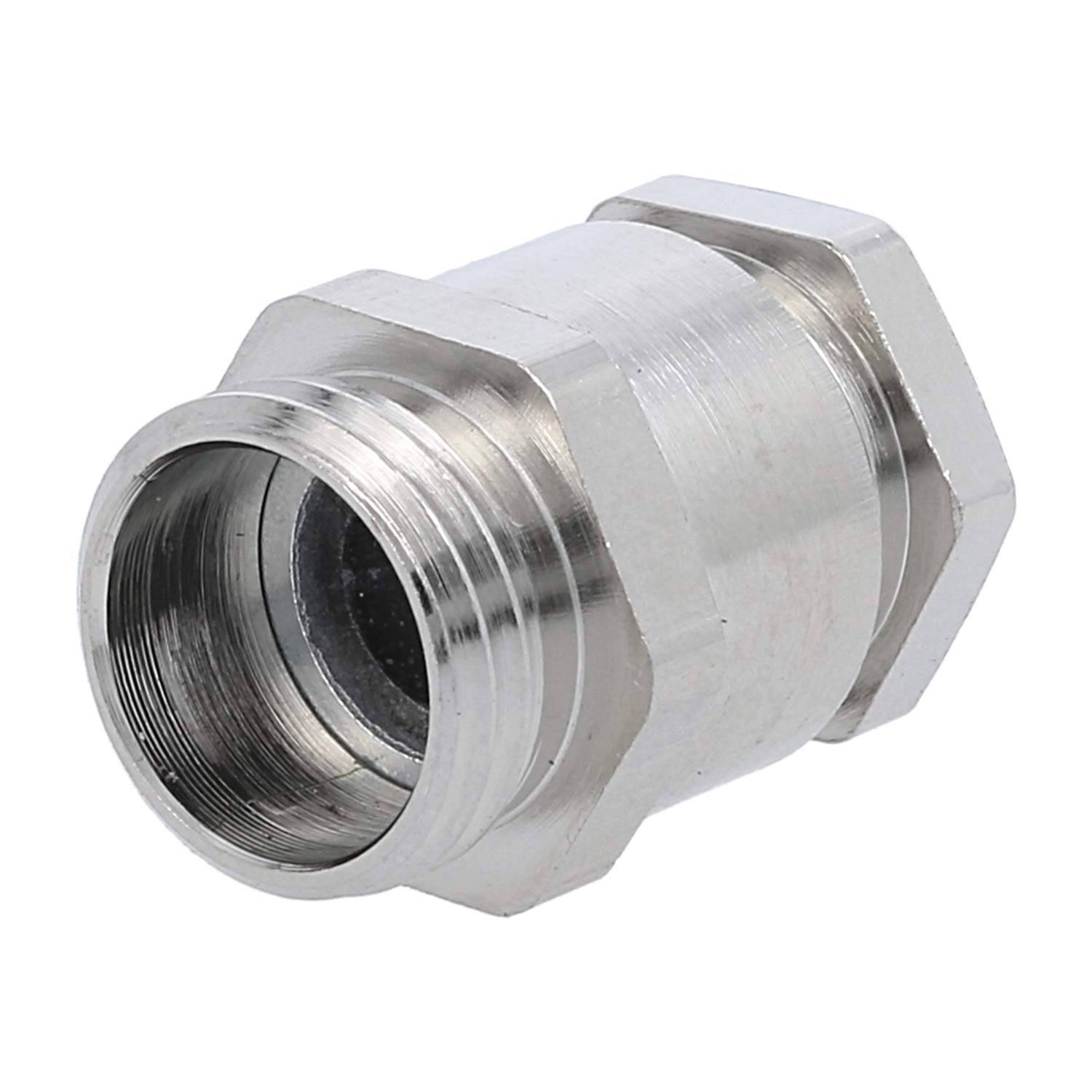 Ein Metallrohranschluss mit gewindeförmigem Innenraum und sechseckiger Außenseite, der für eine sichere Befestigung in Rohrleitungs- oder industriellen Systemen konzipiert ist.