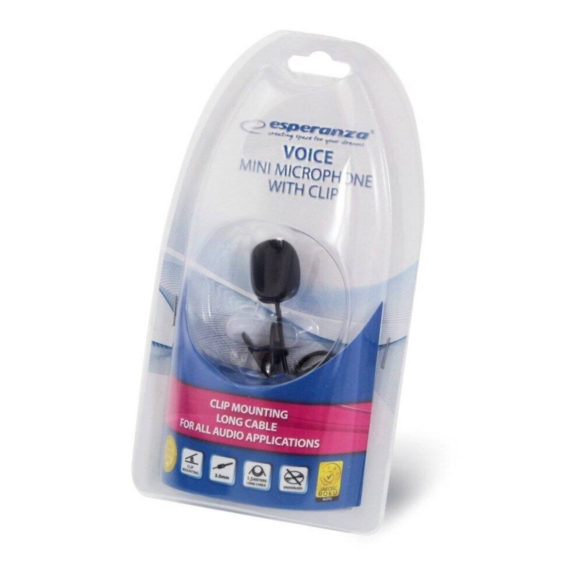 Esperanza mini Mikrofon mit Kabelklemme, 3,5-mm-Anschluss, Typ PC-Mikrofon