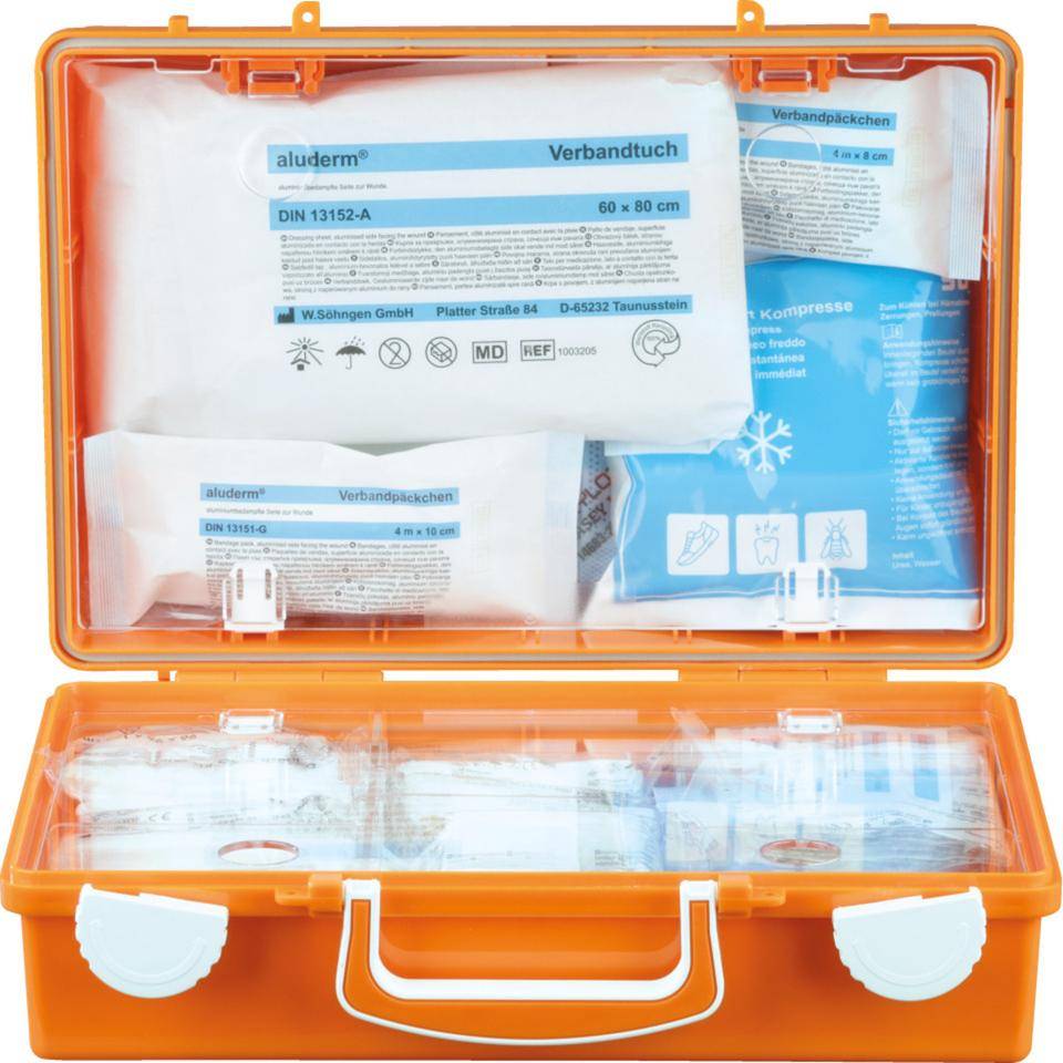 SÖHNGEN® Erste-Hilfe-Koffer SN-CD,mit Bedruckung,DIN 13157,orange,Wandhalterung