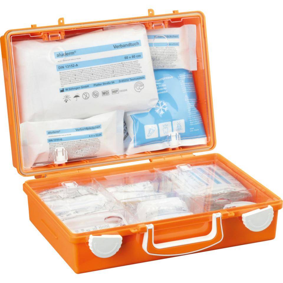 SÖHNGEN® Erste-Hilfe-Koffer SN-CD,mit Bedruckung,DIN 13157,orange,Wandhalterung