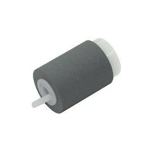 Eine zylindrische graue Druckerwalze mit einer hervorstehenden weißen Spindel an einem Ende, die zum Durchführen von Papier durch ein Druckgerät verwendet wird.