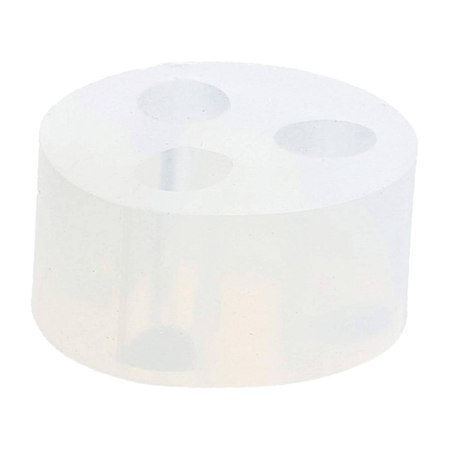 Eine transparente, weiße Silikonkappe mit drei kreisförmigen Öffnungen auf der Oberseite, entwickelt, um sicher auf einem kompatiblen Objekt oder Behälter zu sitzen.