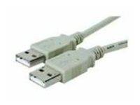 Zwei weiße USB-A-Stecker auf hellem Hintergrund, in Nahaufnahme dargestellt.