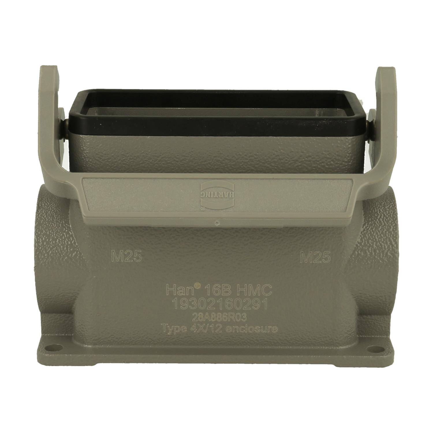 Han 16B HMC' industrieller Anschlussgehäuse, hergestellt aus robustem Material, gekennzeichnet mit 'M25, 19300160391, 2094603,' Gehäusetyp 4X/12.