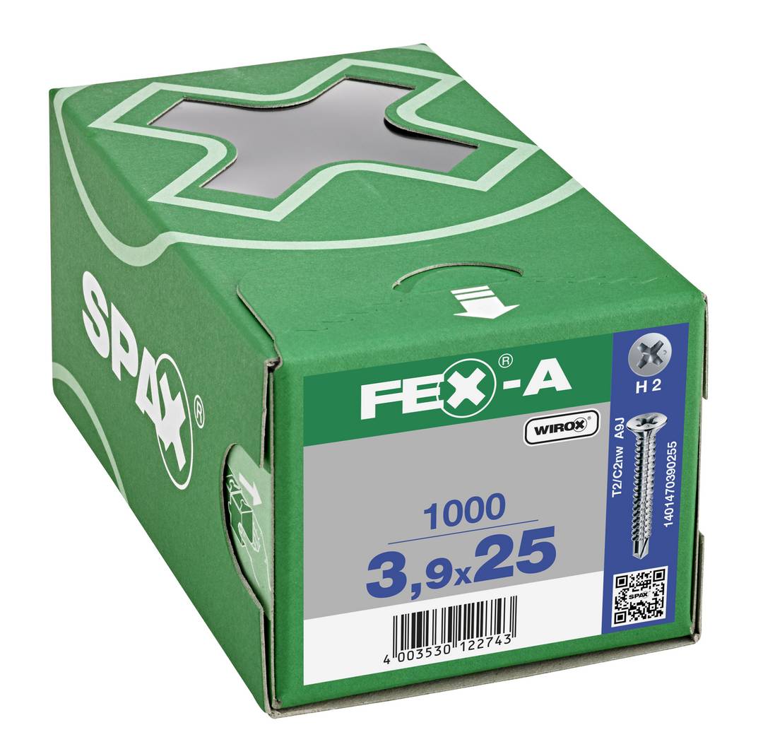 Fex-A Senkkopf Fraesrippen Kreuzschlitz H2 Bohrspitze Wirox 1000St 3,9x25