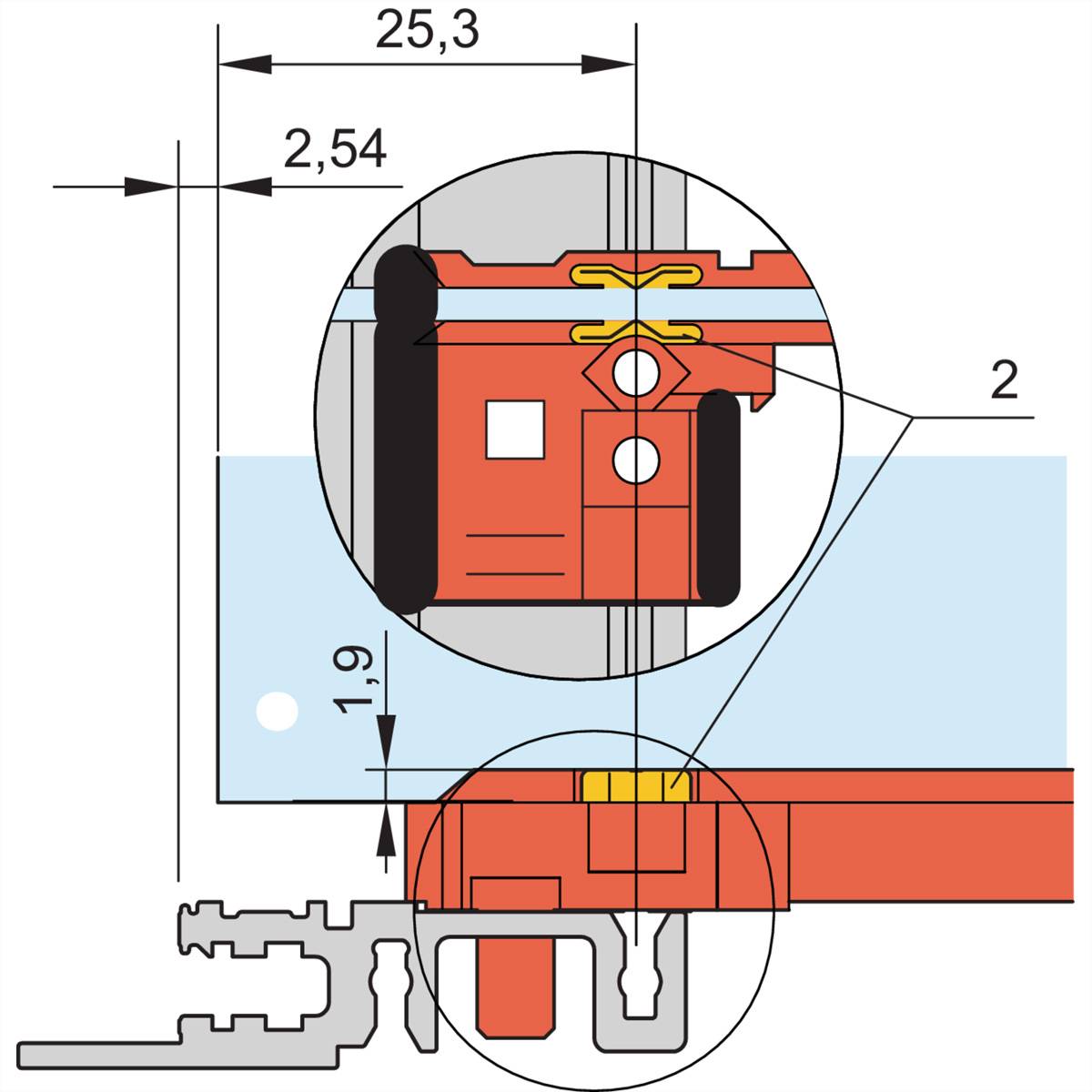 SCHROFF FUEHRUNGSSCH.STD UNI 280T 2MM (10STK), Führungsschiene Typ Standard, PC