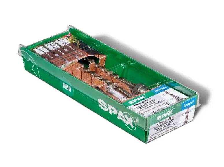 Eine grüne SPAX-Bohrerbox mit der Aufschrift 