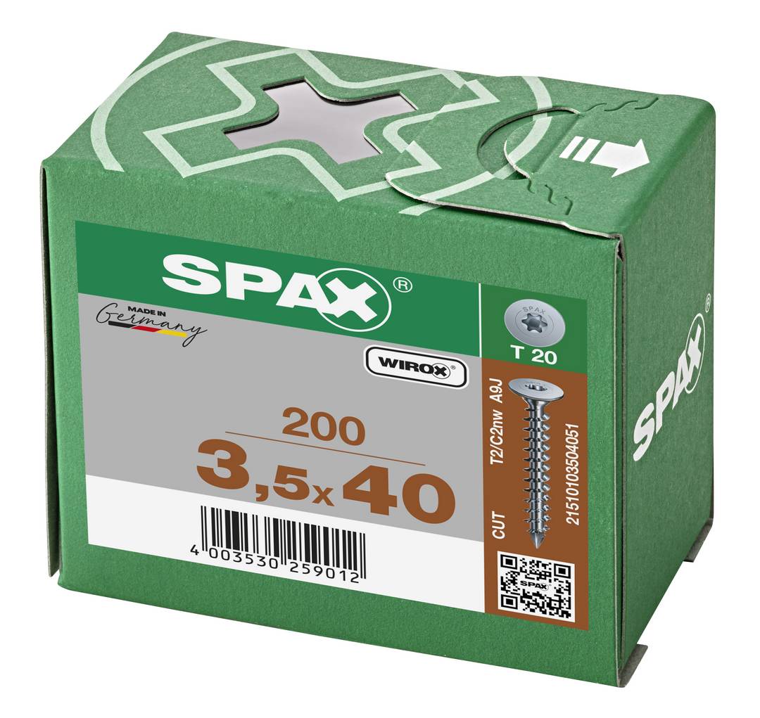 Spax Rückwandkopf Ohne Linse T-Star T20 Vollgew. Wirox 200St Für Mdf 3,5x40