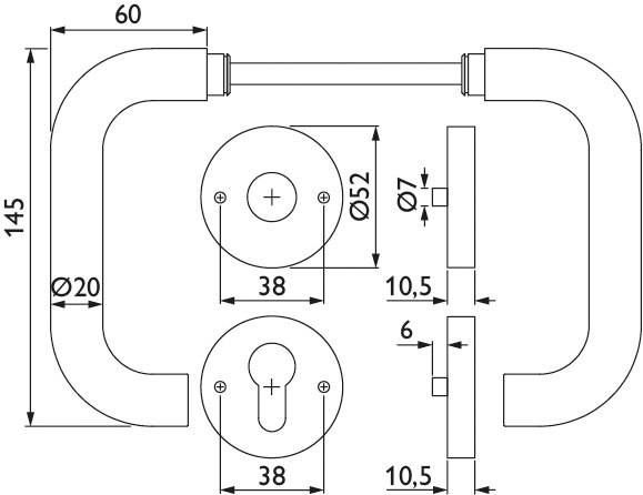 Hermat ZT - Drückergarnitur 1801 BASIC 01 *1801/2036.K.PZ-60*