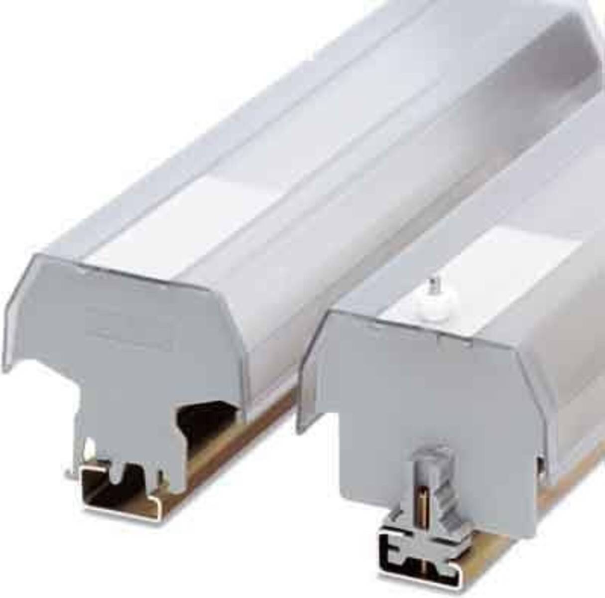 Zwei LED-Leuchten aus einem Blickwinkel, die das modulare Design und die Befestigungselemente hervorheben.