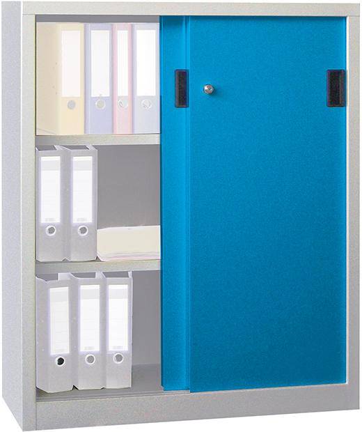 Schiebetürenschrank B1000xT600xH1200 mm 2 Böden verzinkt RAL 7035/5012 - Artikel: 7830354191