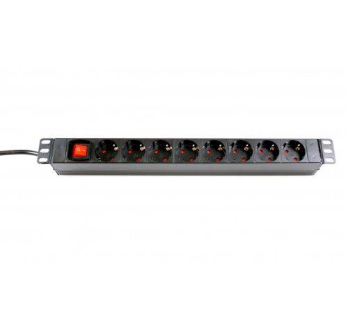 Dexlan 19" Steckdosenleiste 8-fach, mit Schalter, Anschlussleitung 2,5 m, schwarz