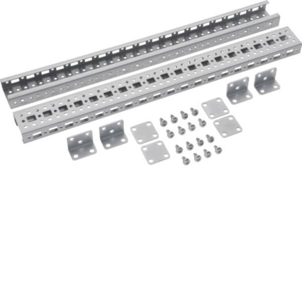 Metall-Schlitzschienen-Montageset mit zwei Schienen, Halterungen und Schrauben für elektrische oder mechanische Montage.
