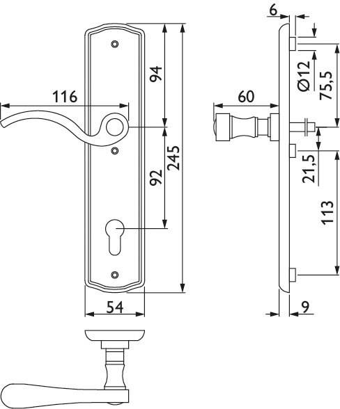 Hermat Schutz Drückerhalb 1097 H (8mm) GENF *1097.RHF/2071.SH/HALB/-8MM.PZ.L-03*