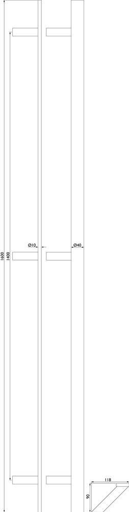 Hermat Stoßgriff 8022 SL gk / 40 x 10mm gerade *8022.GK/3STZ.90/1600/1400.SL-60*