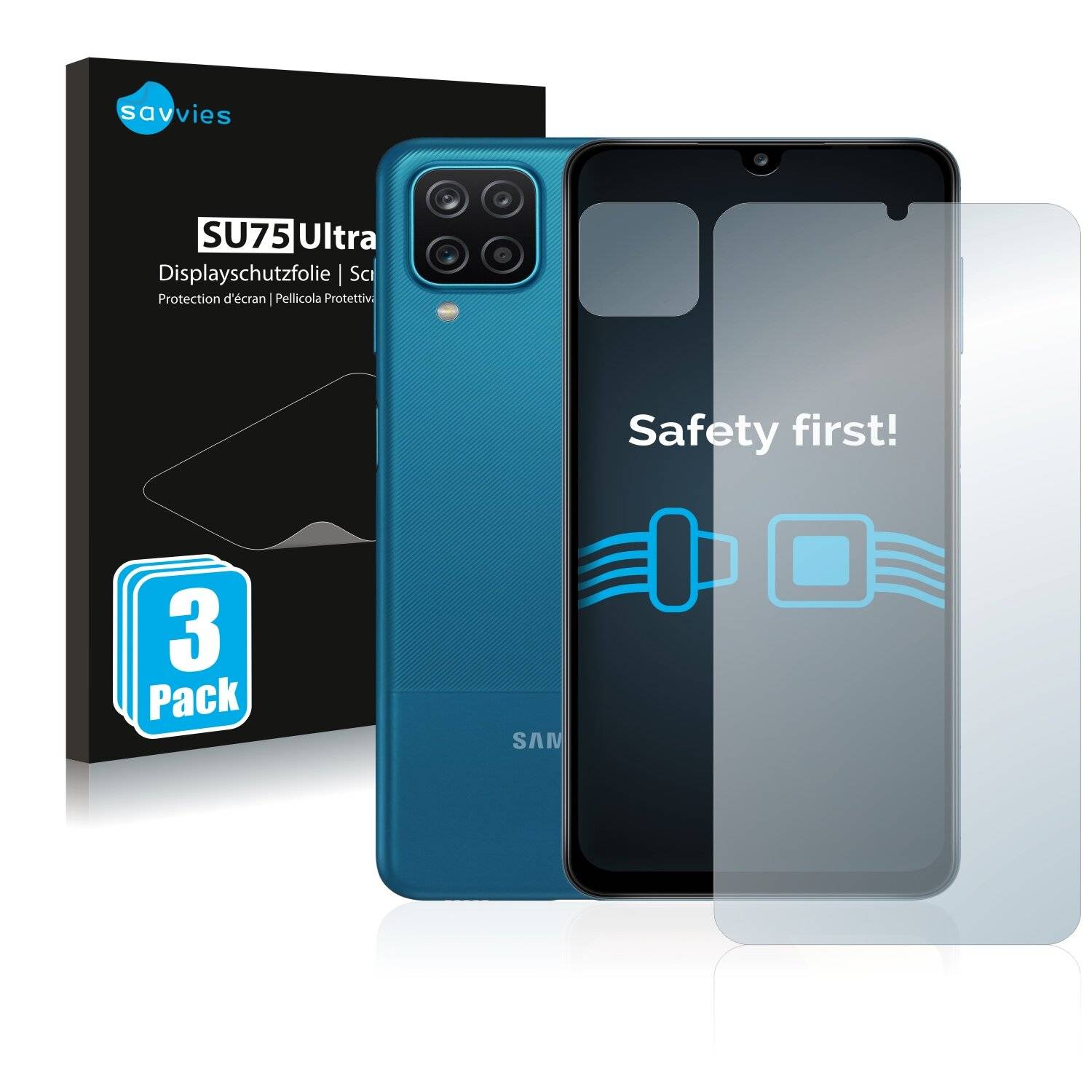 6x Savvies SU75 Displayschutzfolie für Samsung Galaxy A12 (Vorderseite +