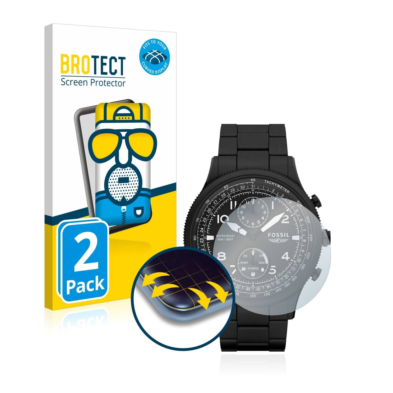 2x BROTECT Flex Matte Full-Cover Displayschutzfolie für Fossil Hybrid Retro