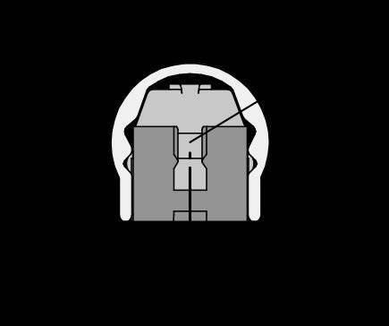 Querschnittsbild eines mechanischen Tastaturschalters, das interne Komponenten wie die Feder und den Stiel auf schwarzem Hintergrund zeigt.