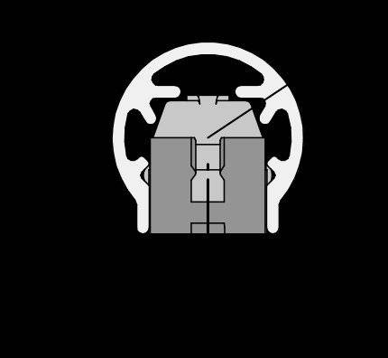 Querschnittsdiagramm eines mechanischen Teils mit zentralem kreisförmigem Element und symmetrischen äußeren Komponenten, möglicherweise für technische Analyse.