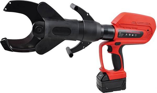 Ein rot-schwarzes hydraulisches Rettungswerkzeug, bekannt als die „Spreizer