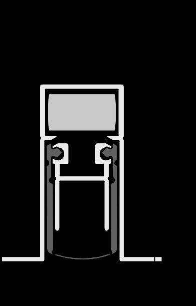 Querschnitt eines Wärmeschutzfensterrahmens mit Luftkammern zur Isolierung und Stützstäben, entwickelt zur Verbesserung der Energieeffizienz.