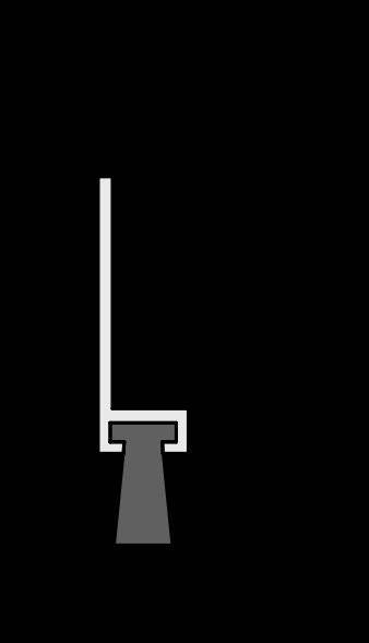 Ein einfaches Diagramm, das eine T-förmige Struktur zeigt, mit einer dunklen horizontalen Oberseite und einer vertikalen Verlängerung darunter, vor einem hellen Hintergrund.