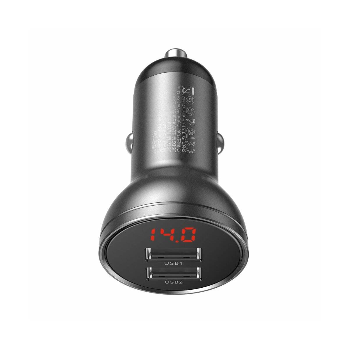 Baseus Autoladegerät 2x USB 4.8A 24W mit LCD grau (CCBX-0G)