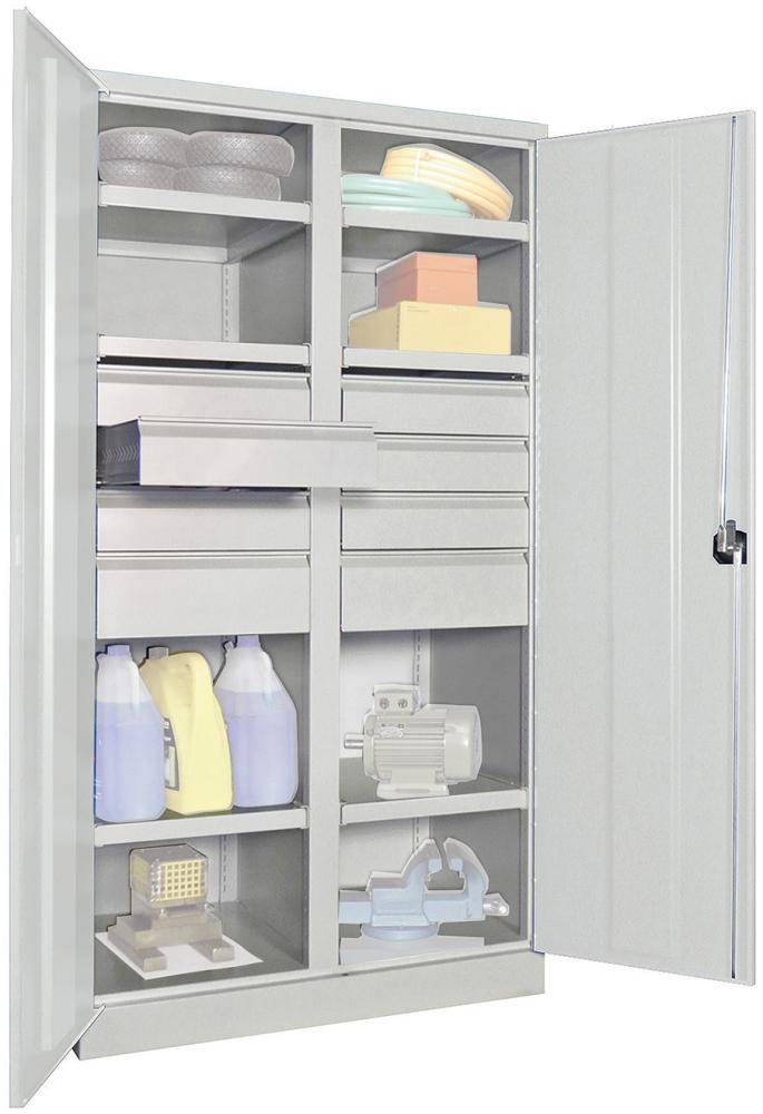 Schwerlastschrank m.TürenH1950xB1040xT630 mm 6 FB, SL 6xFH 125,2x175mmRAL 7035 Mittelwand - Artikel: 7830354344