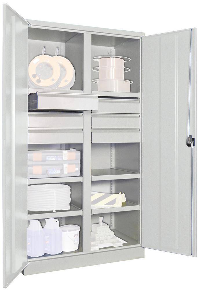 Schwerlastschrank m.TürenH1950xB1040xT630 mm 6 FB, SL 6 x FH 125 mm RAL 7035 Mittelwand - Artikel: 7830354340