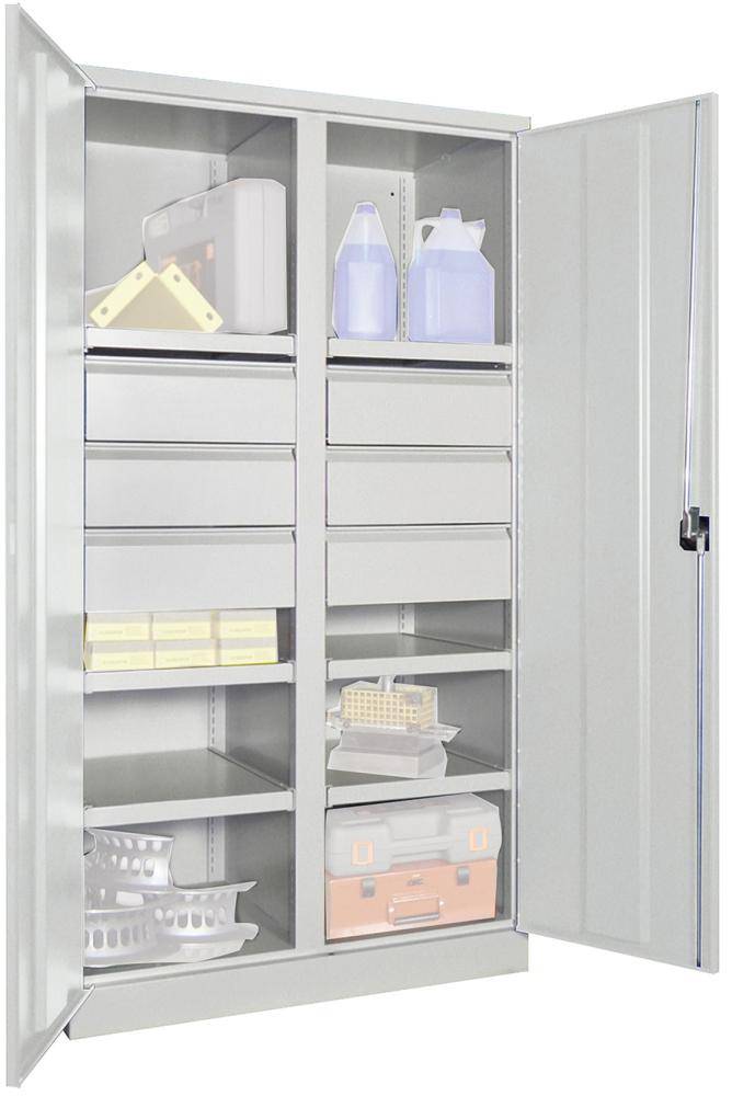 Schwerlastschrank m.TürenH1950xB1040xT630 mm 6 FB, SL 6 x FH 175 mm RAL 7035 Mittelwand - Artikel: 7830354336